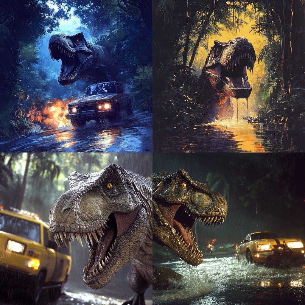 Jurassic Park style, Midjourney V6.1, render 1 of 4