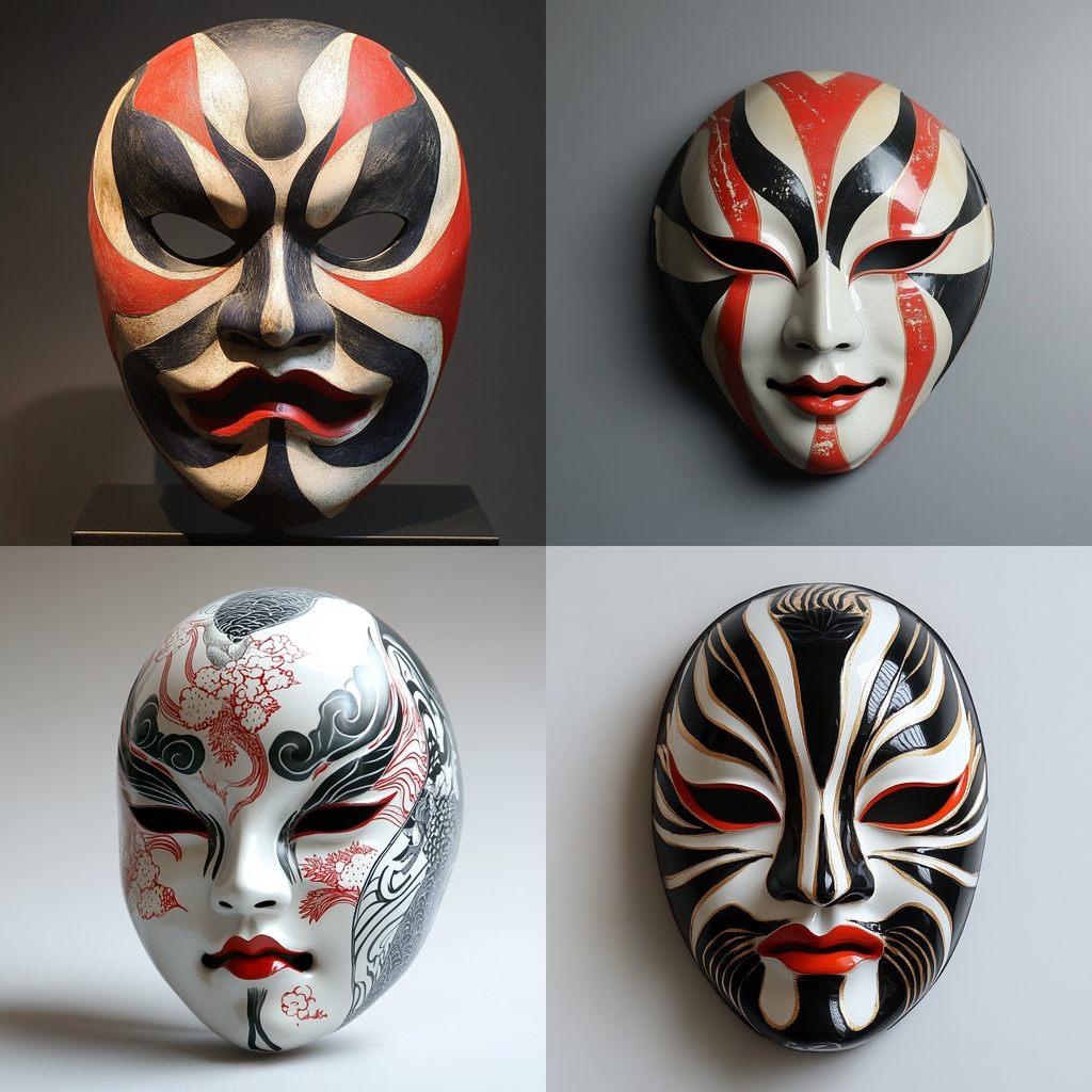 Kabuki mask style, Midjourney V6.1, render 1 of 4