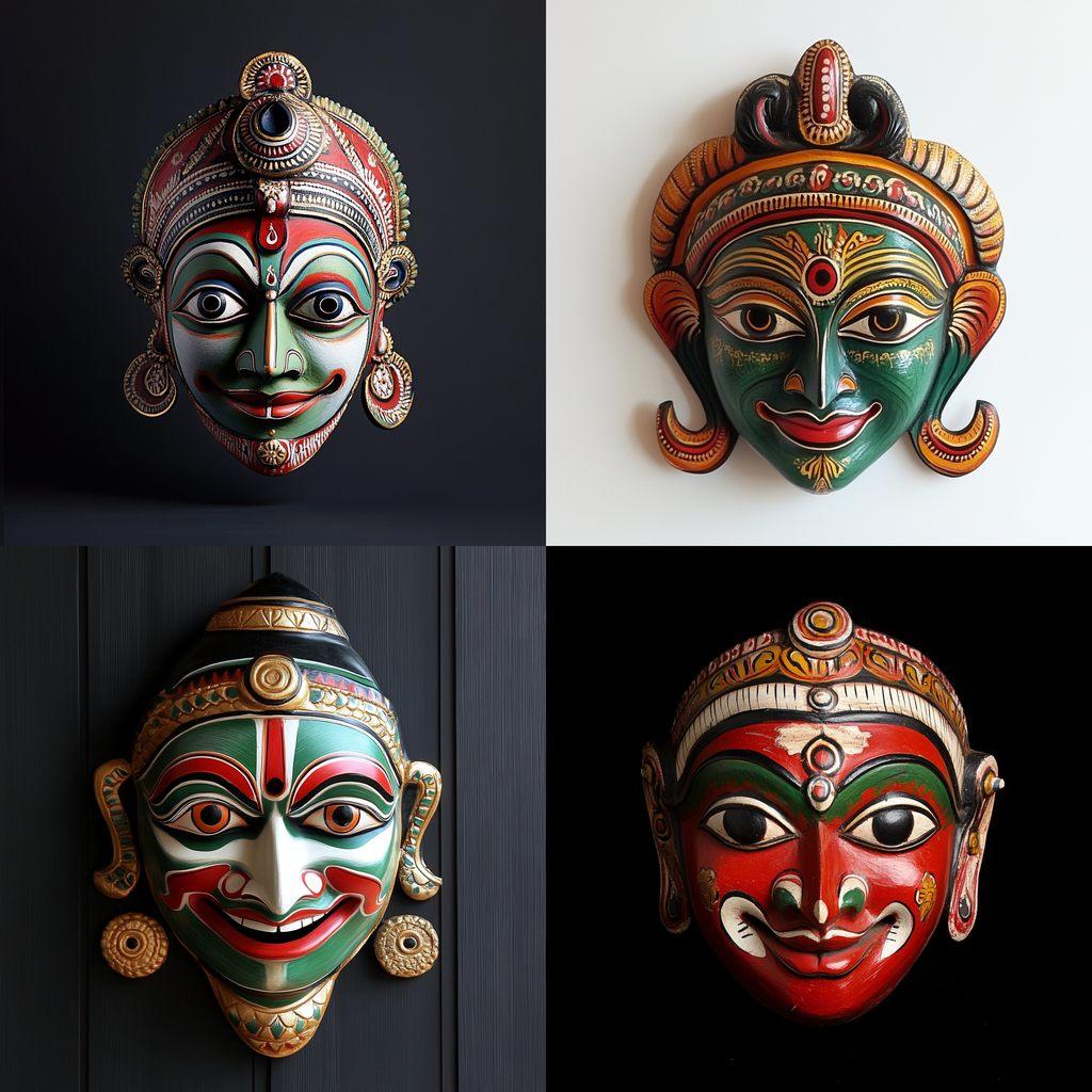 Kathakali mask style, Midjourney V6.1, render 1 of 4