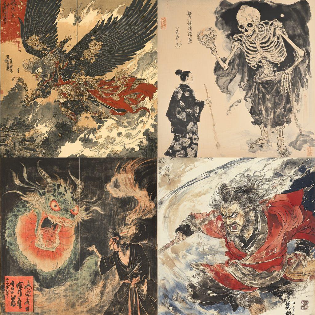 Kawanabe Kyosai style, Midjourney V6.1, render 1 of 4