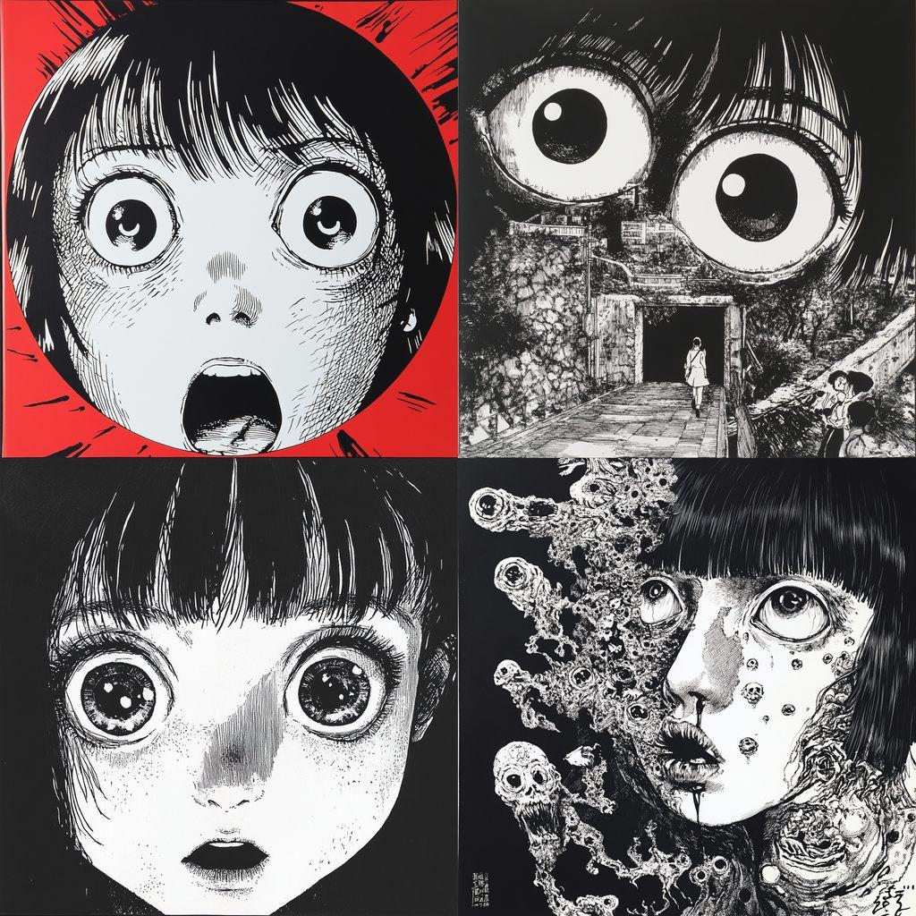 Kazuo Umezu style, Midjourney V6.1, render 1 of 4