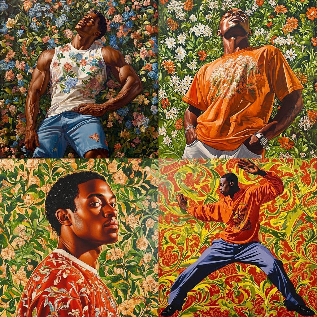 Kehinde Wiley style, Midjourney V6.1, render 1 of 4