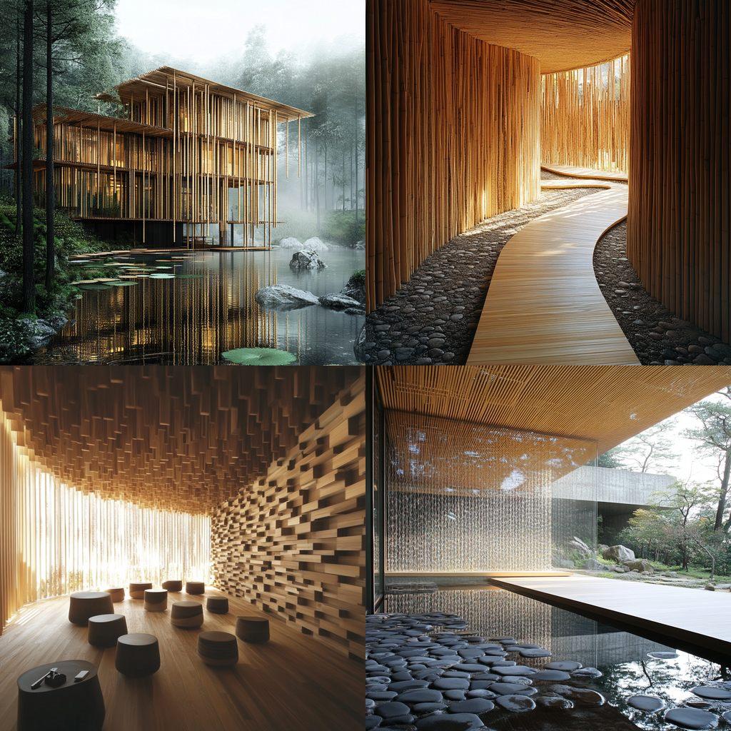Kengo Kuma style, Midjourney V6.1, render 1 of 4