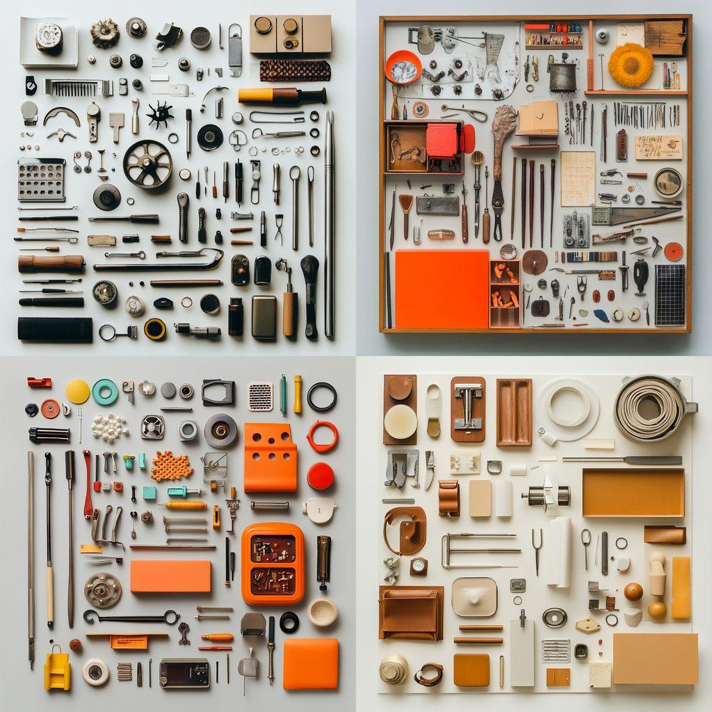 Knolling style, Midjourney V6.1, render 1 of 4