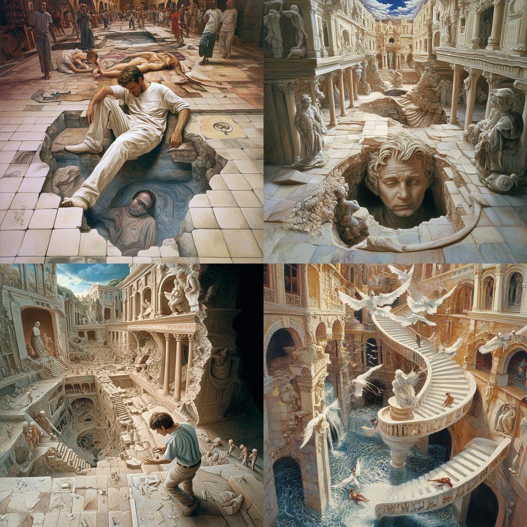 Kurt Wenner style, Midjourney V6.1, render 1 of 4