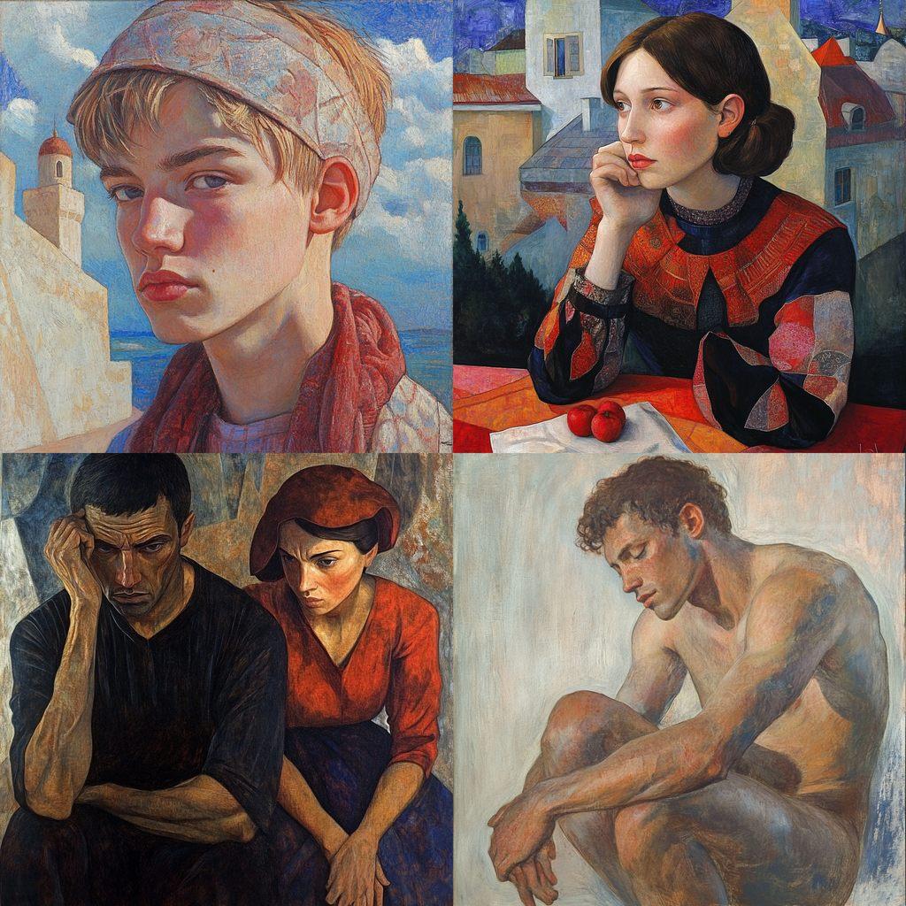 Kuzma Petrov-Vodkin style, Midjourney V6.1, render 1 of 4
