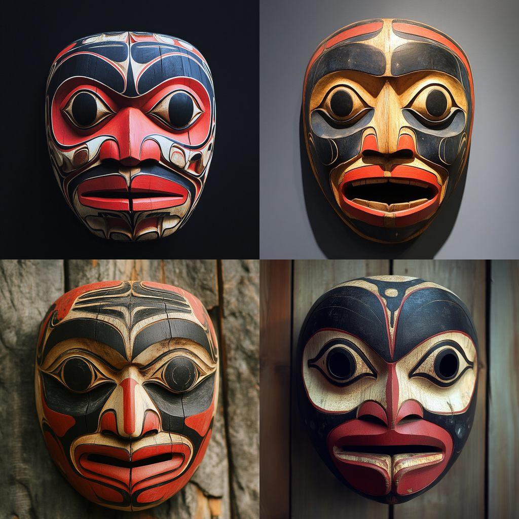 Kwakiutl mask style, Midjourney V6.1, render 1 of 4