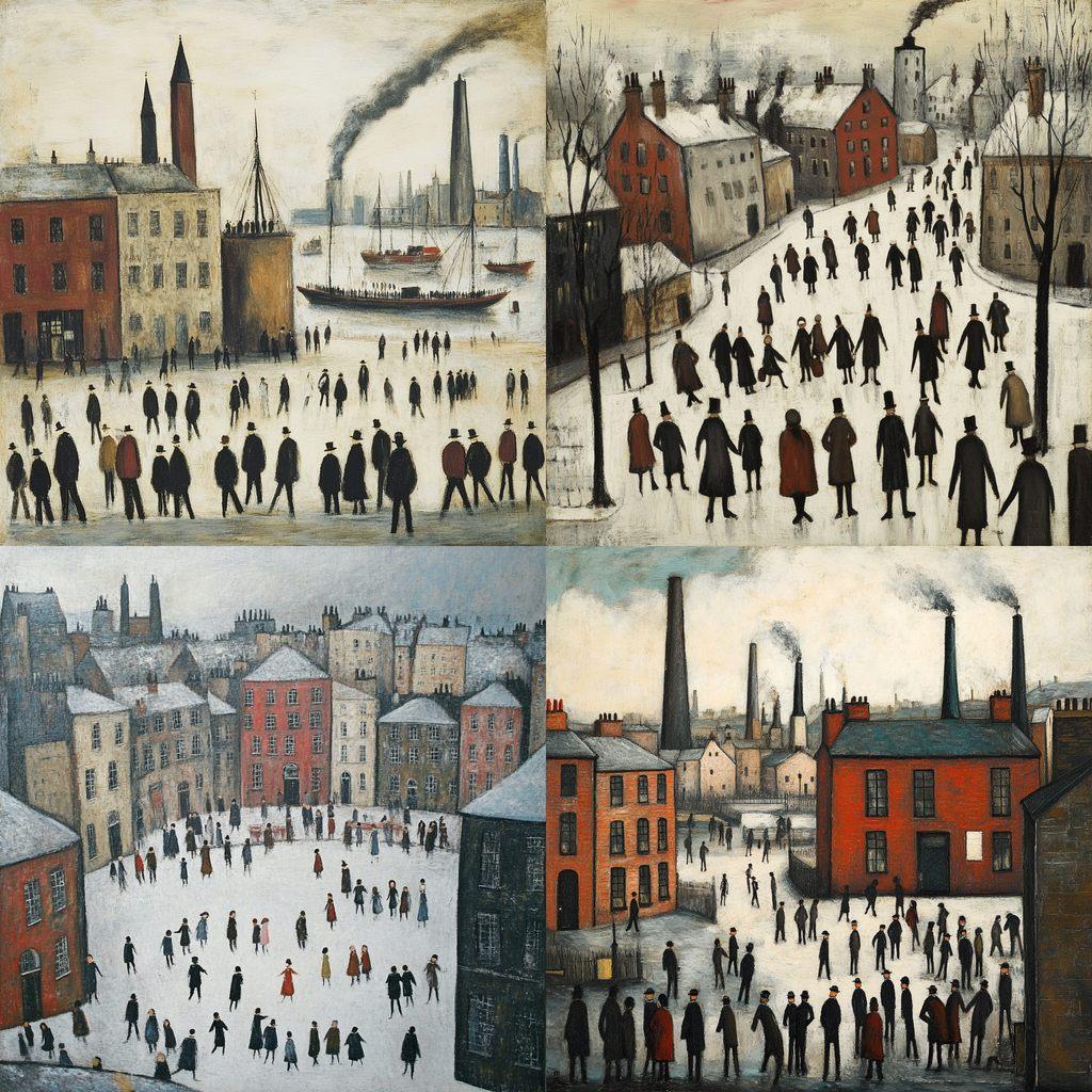 L. S. Lowry style, Midjourney V6.1, render 1 of 4