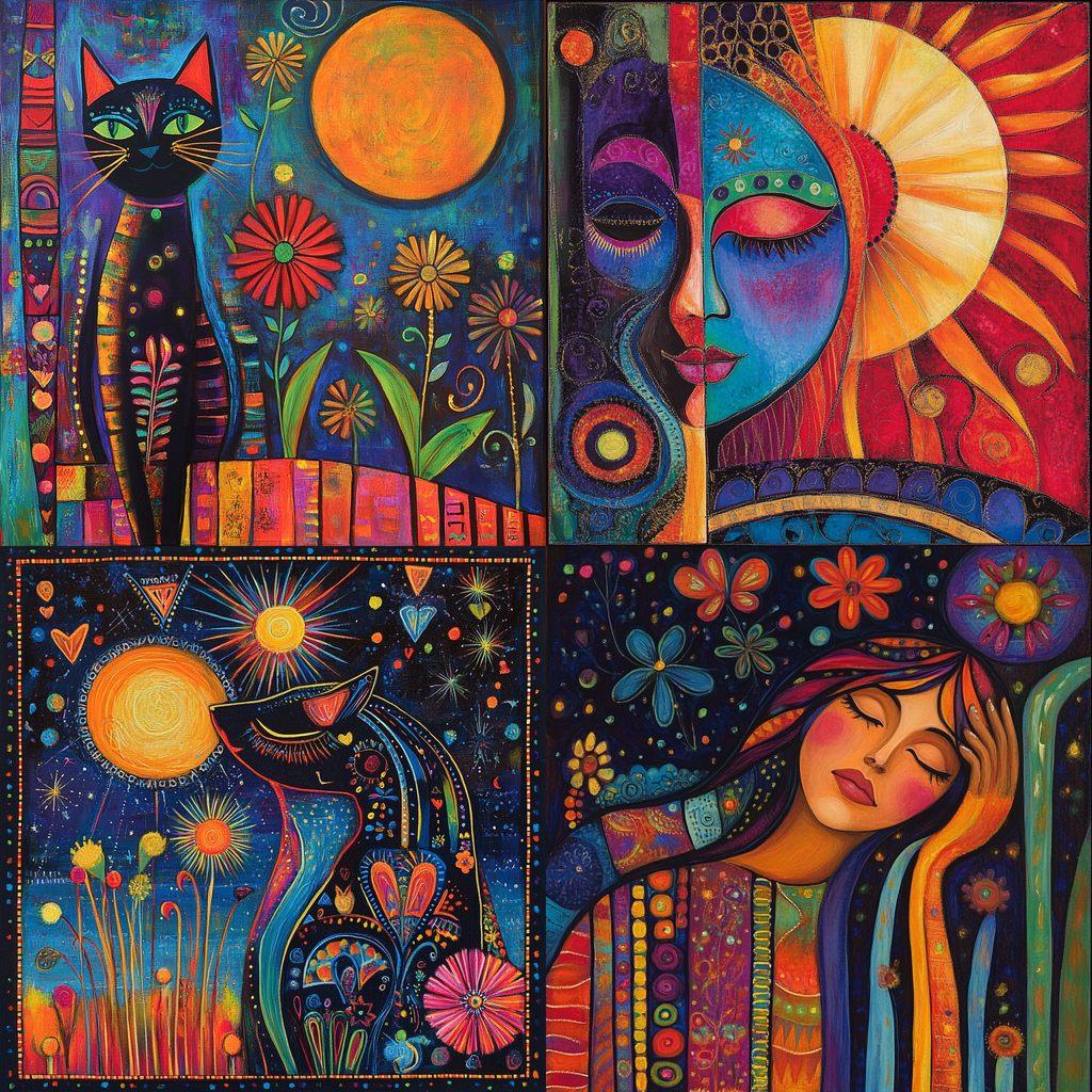 Laurel Burch style, Midjourney V6.1, render 1 of 4
