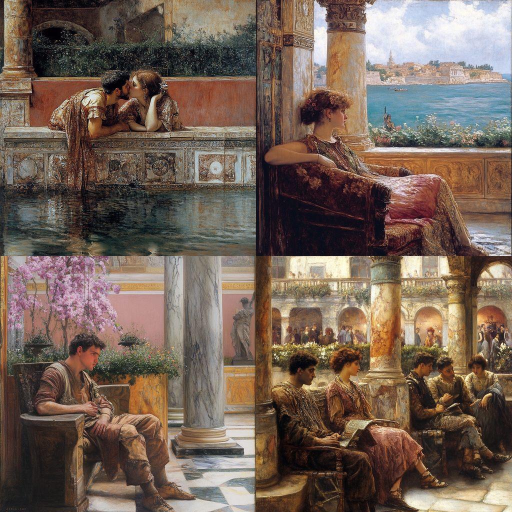 Lawrence Alma-Tadema style, Midjourney V6.1, render 1 of 4
