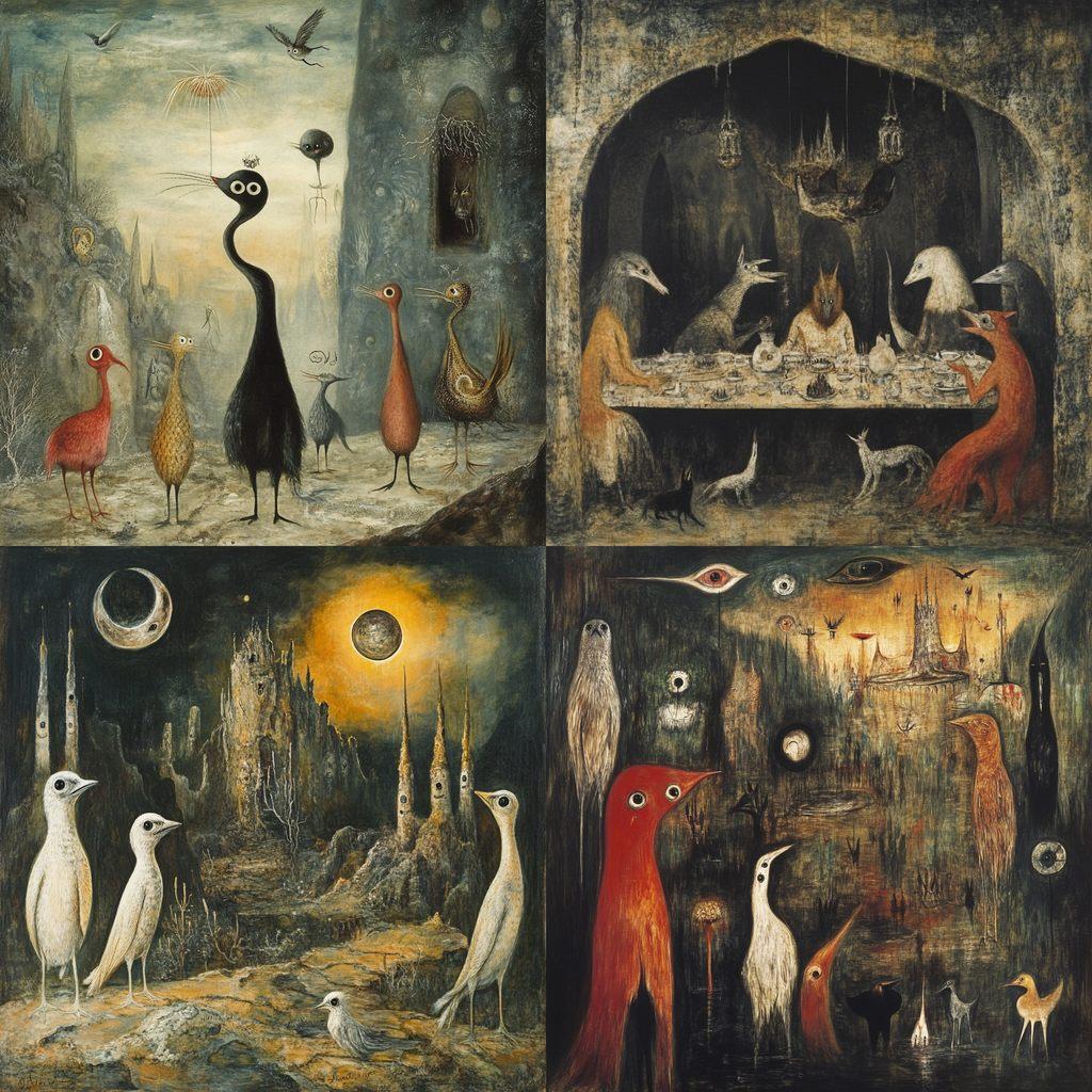 Leonora Carrington style, Midjourney V6.1, render 1 of 4