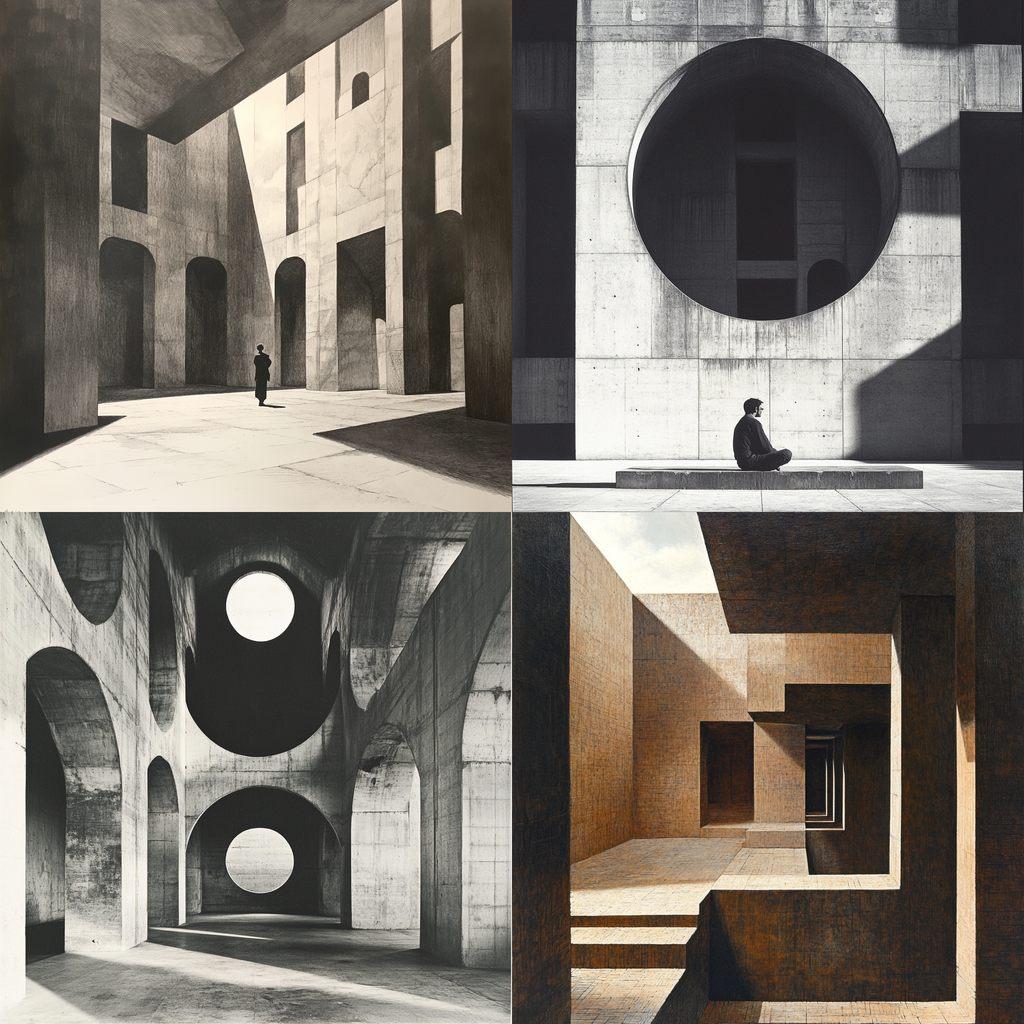 Louis Kahn style, Midjourney V6.1, render 1 of 4