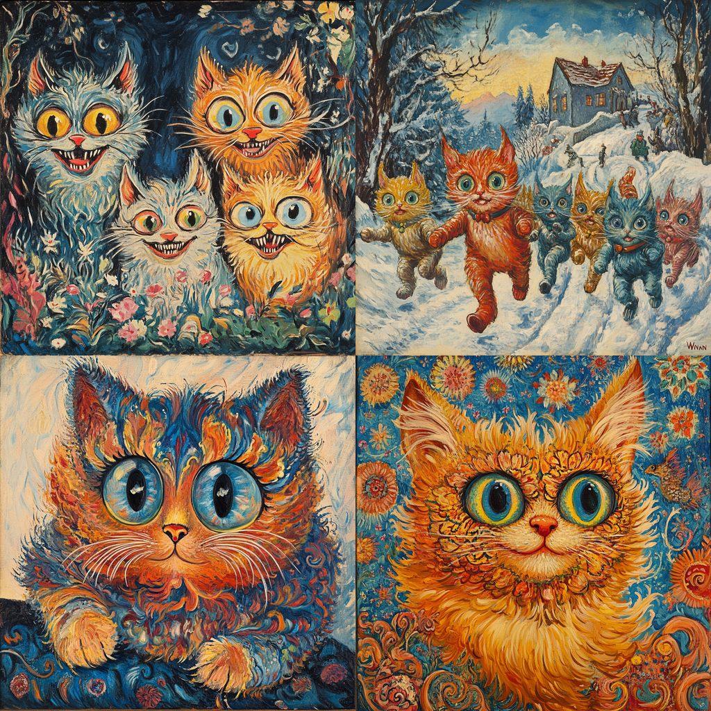 Louis Wain style, Midjourney V6.1, render 1 of 4
