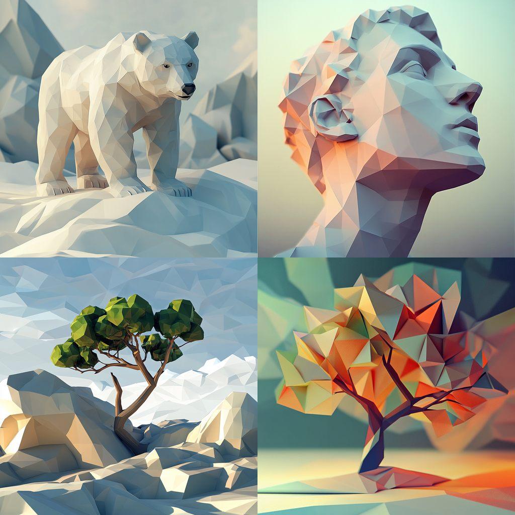 Low-poly style, Midjourney V6.1, render 1 of 4
