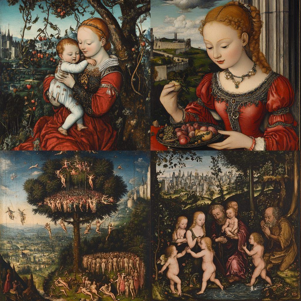 Lucas Cranach the Elder style, Midjourney V6.1, render 1 of 4