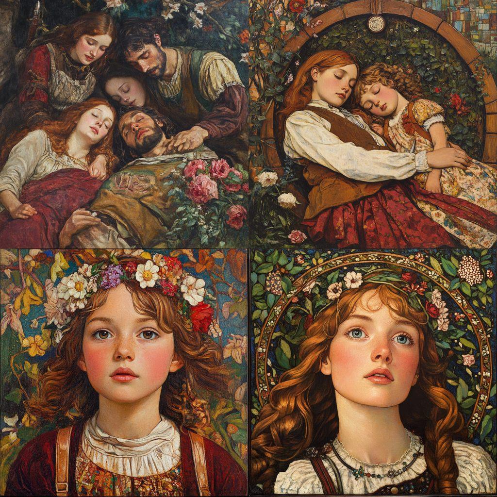 Lucy Madox Brown style, Midjourney V6.1, render 1 of 4