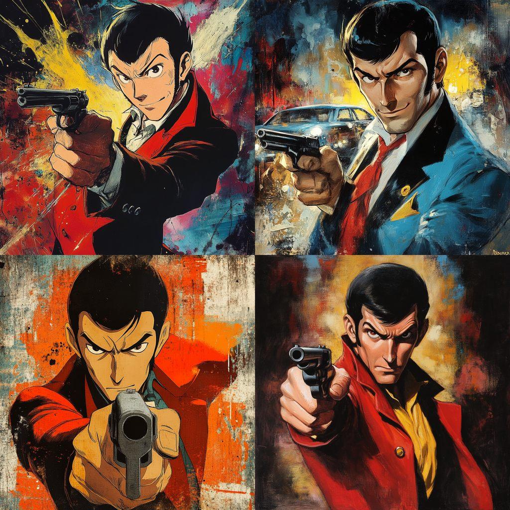 Lupin the Third style, Midjourney V6.1, render 1 of 4