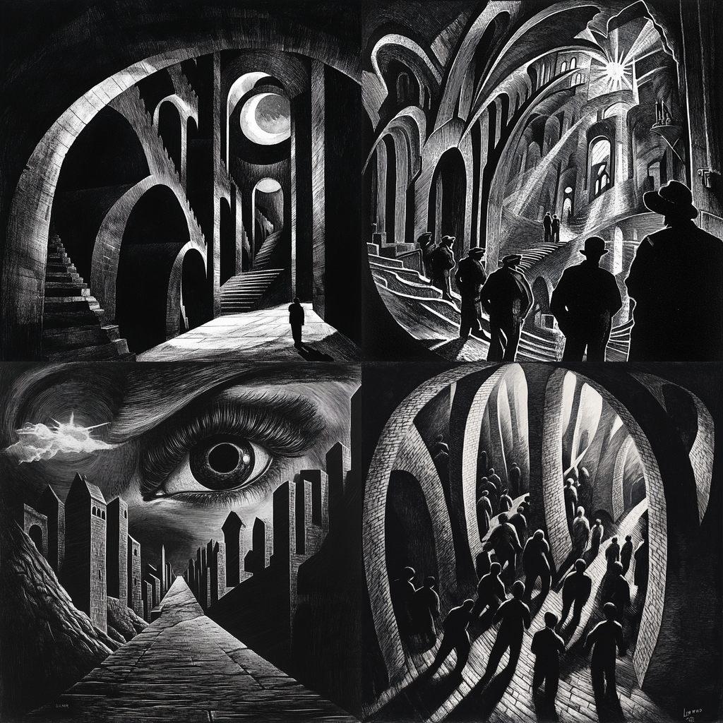 Lynd Ward style, Midjourney V6.1, render 1 of 4
