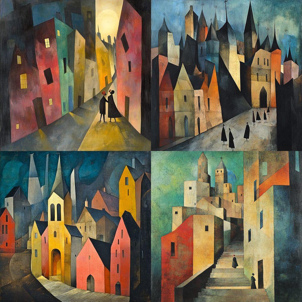Lyonel Feininger style, Midjourney V6.1, render 1 of 4