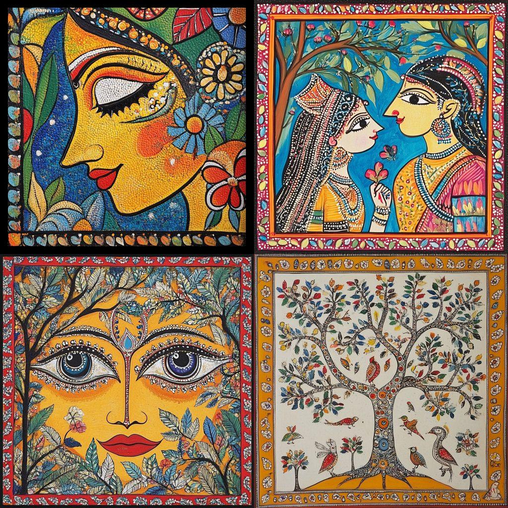 Madhubani painting style, Midjourney V6.1, render 1 of 4