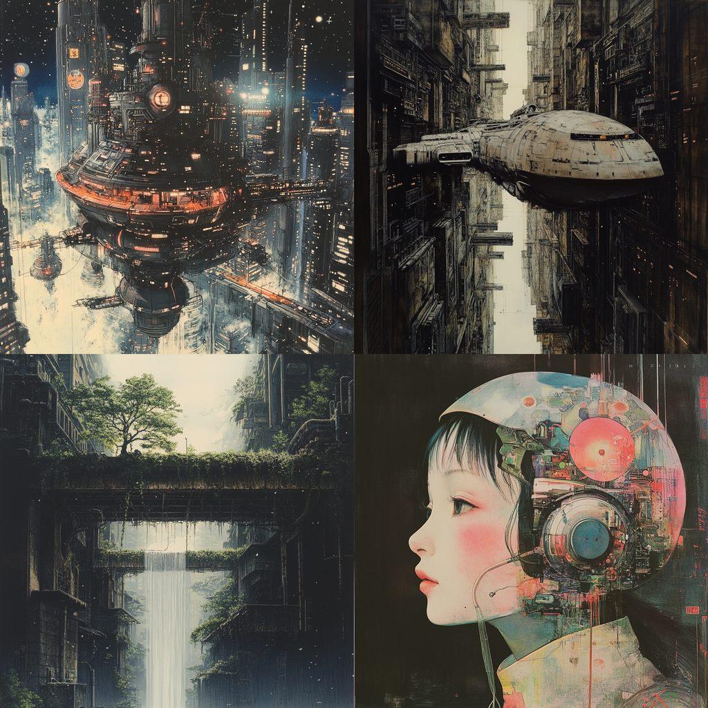 Mamoru Oshii style, Midjourney V6.1, render 1 of 4