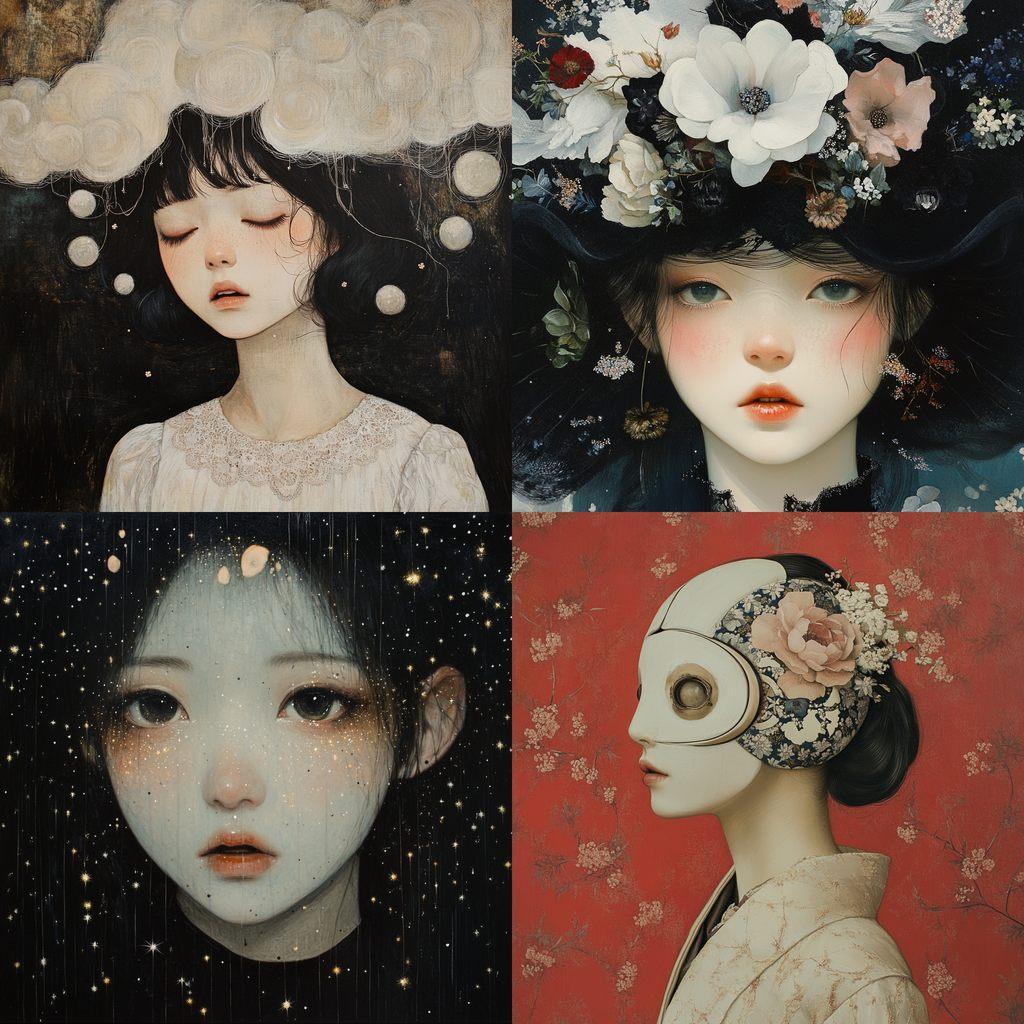 Mao Hamaguchi style, Midjourney V6.1, render 1 of 4