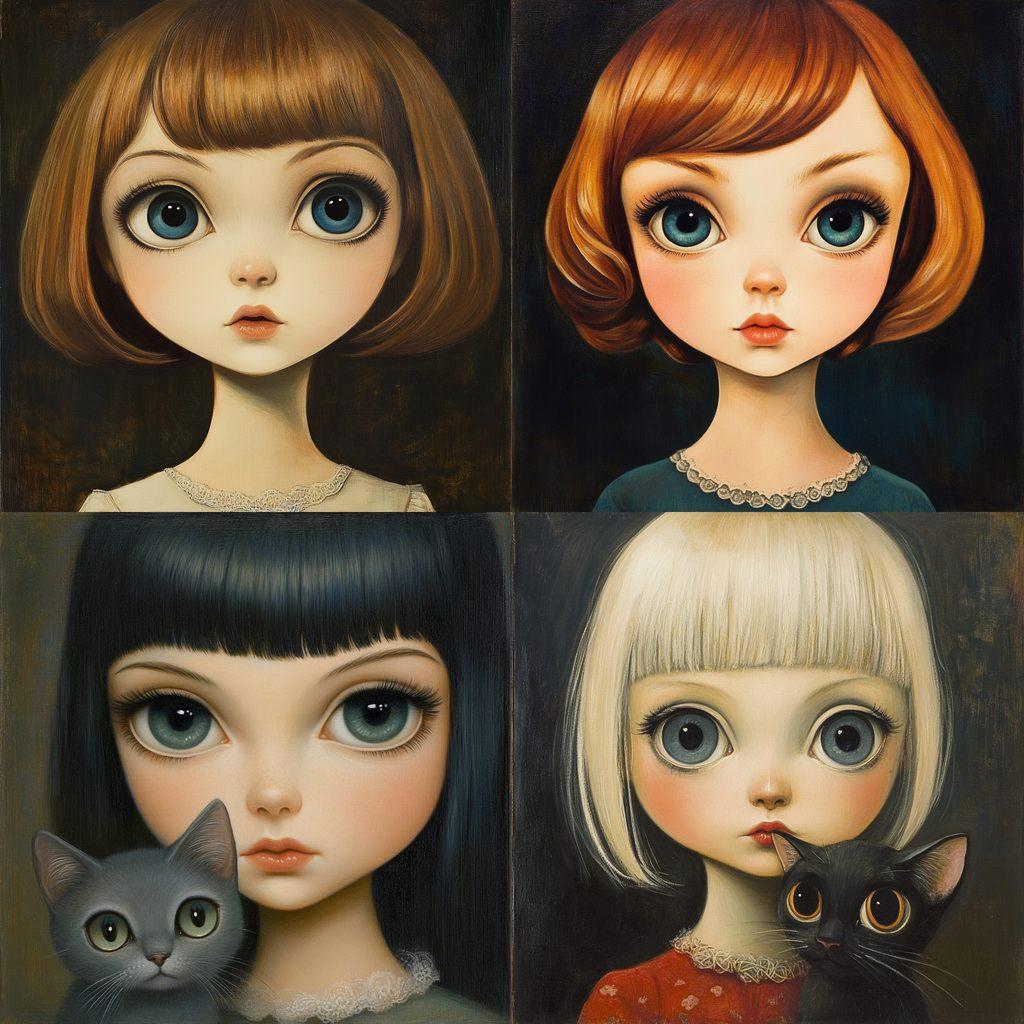 Margaret Keane style, Midjourney V6.1, render 1 of 4