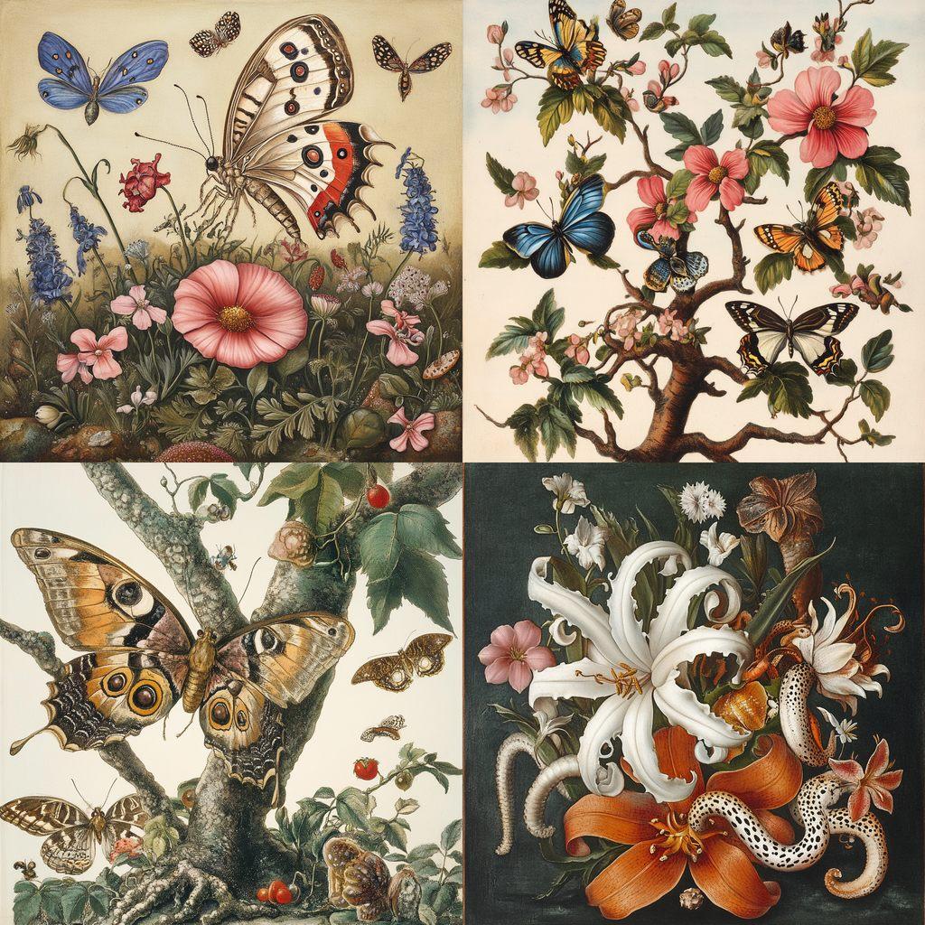 Maria Sibylla Merian style, Midjourney V6.1, render 1 of 4