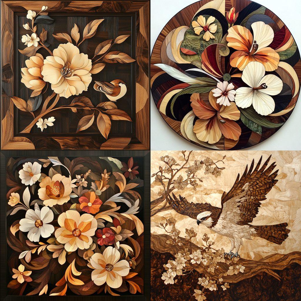 Marquetry style, Midjourney V6.1, render 1 of 4