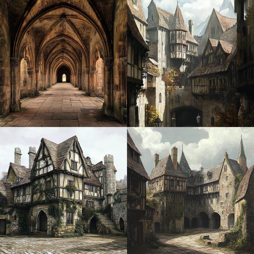 Medieval architecture style, Midjourney V6.1, render 1 of 4