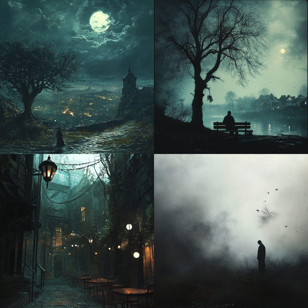 Melancholic atmosphere style, Midjourney V6.1, render 1 of 4