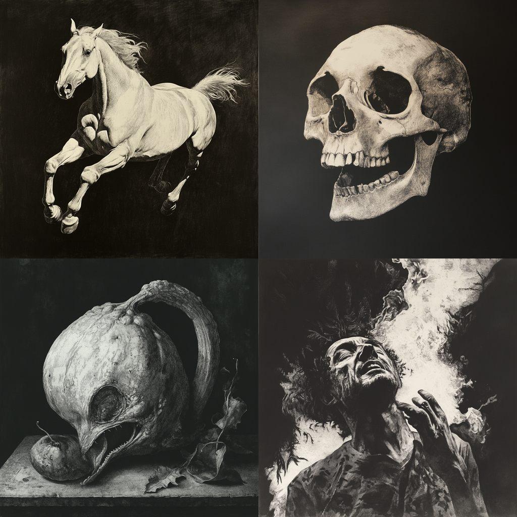 Mezzotint print style, Midjourney V6.1, render 1 of 4