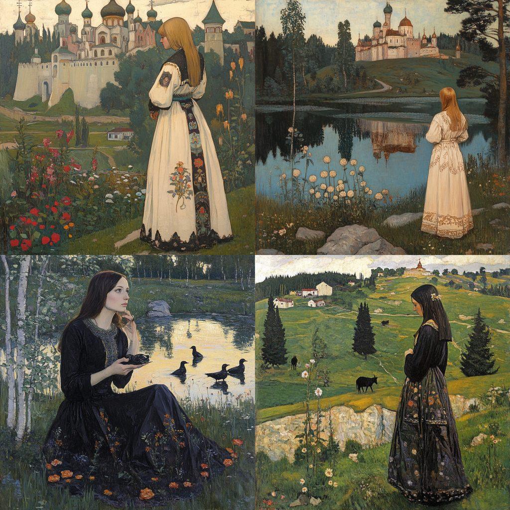 Mikhail Nesterov style, Midjourney V6.1, render 1 of 4