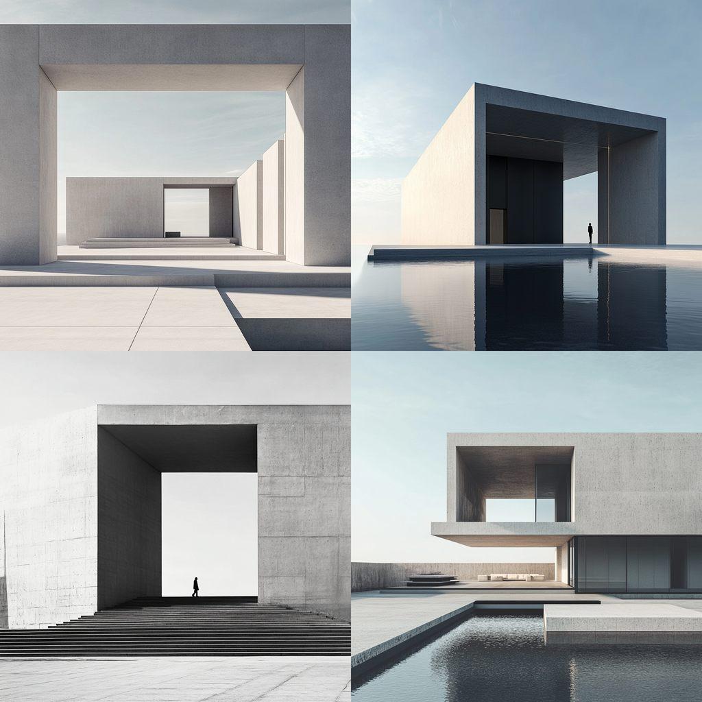 Minimalist architecture style, Midjourney V6.1, render 1 of 4