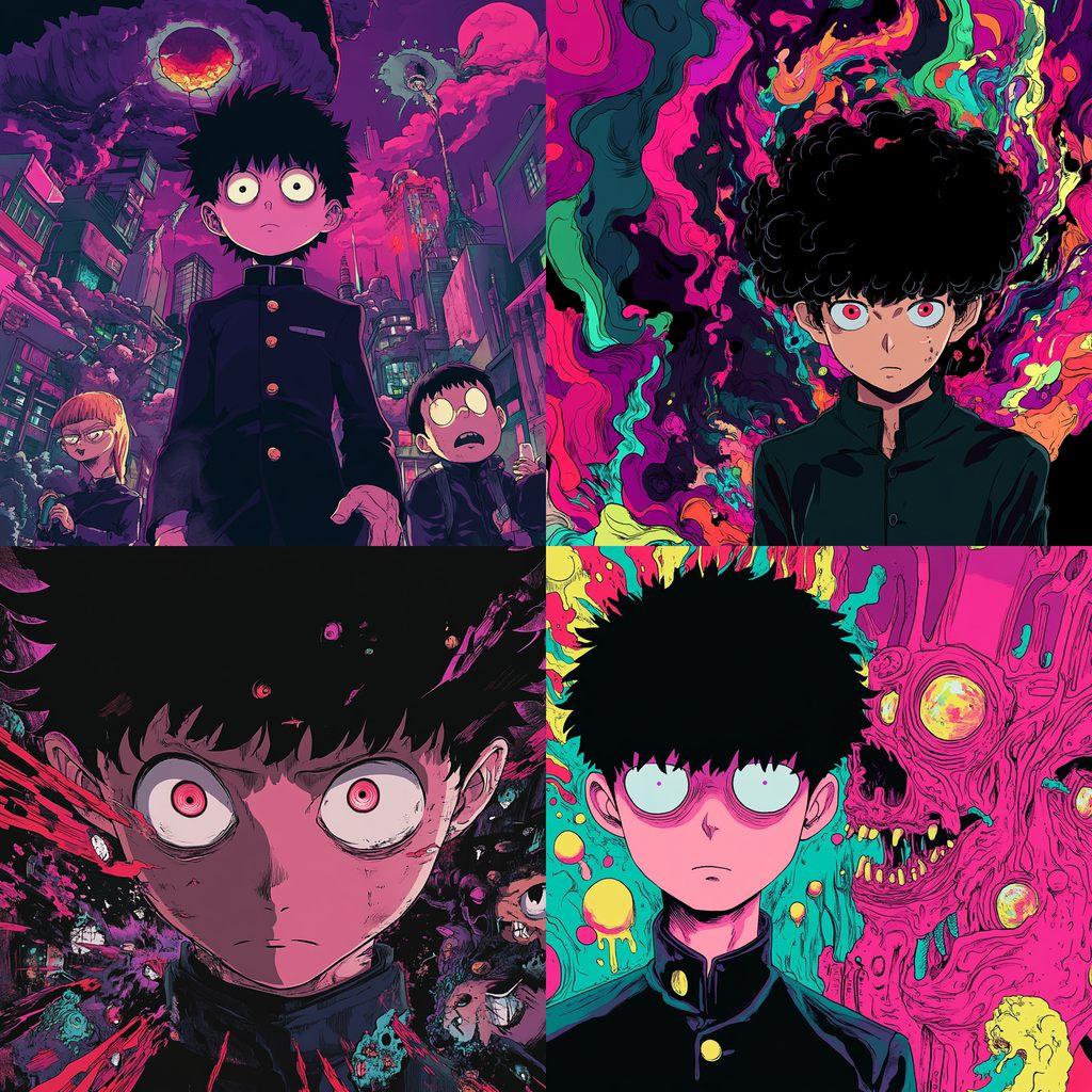 Mob Psycho 100 style, Midjourney V6.1, render 1 of 4