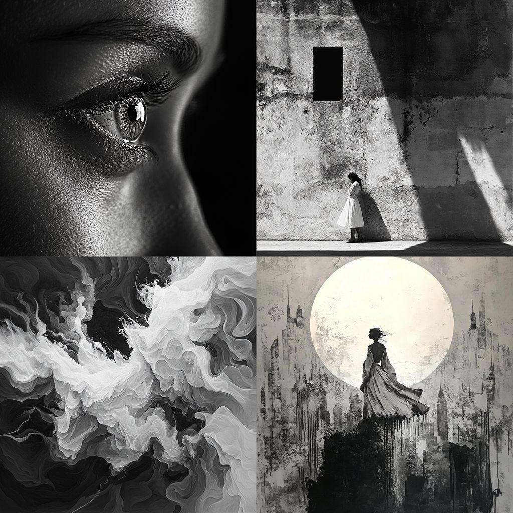Monochrome colors style, Midjourney V6.1, render 1 of 4