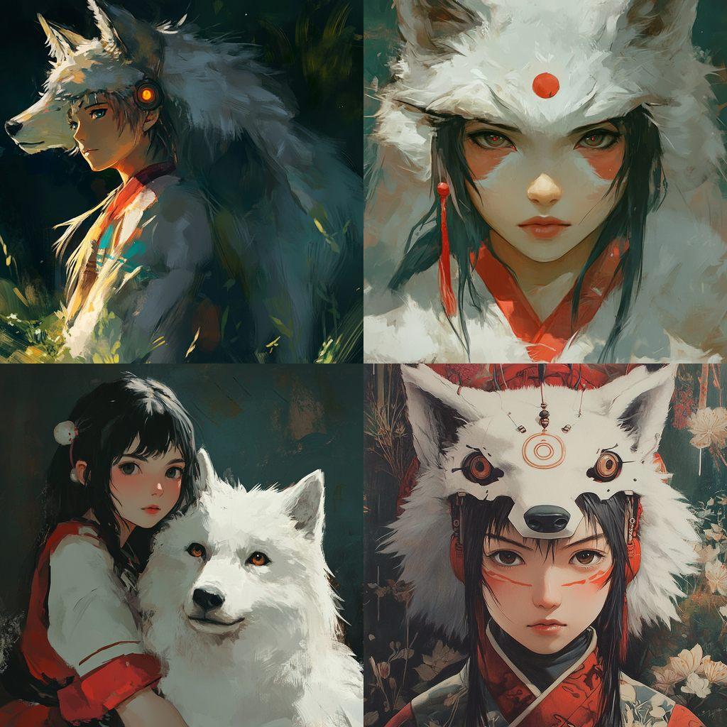 Mononoke style, Midjourney V6.1, render 1 of 4