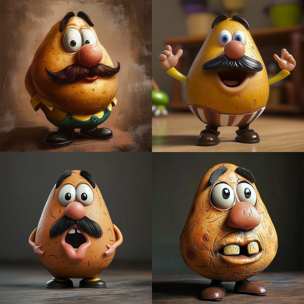 Mr. Potato Head style, Midjourney V6.1, render 1 of 4