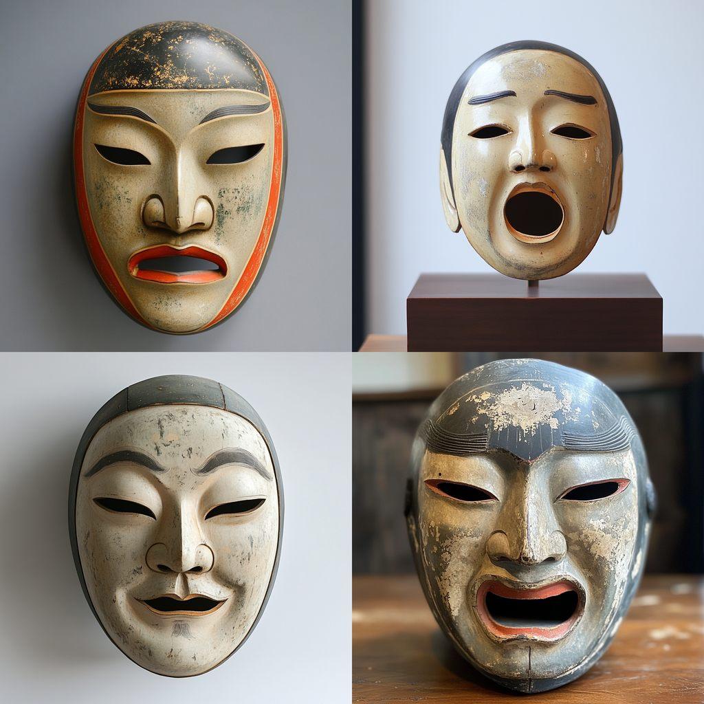 Noh Theater mask style, Midjourney V6.1, render 1 of 4
