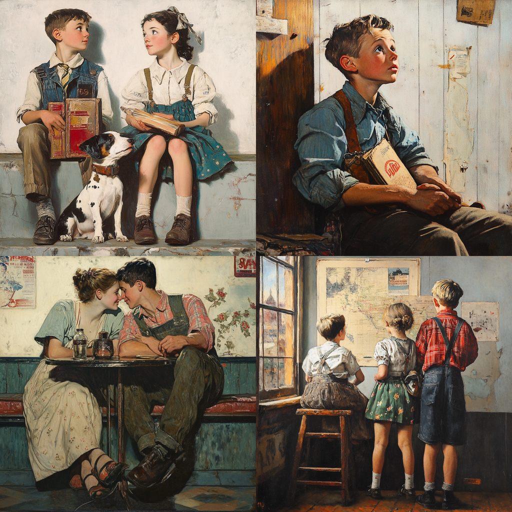 Norman Rockwell style, Midjourney V6.1, render 1 of 4