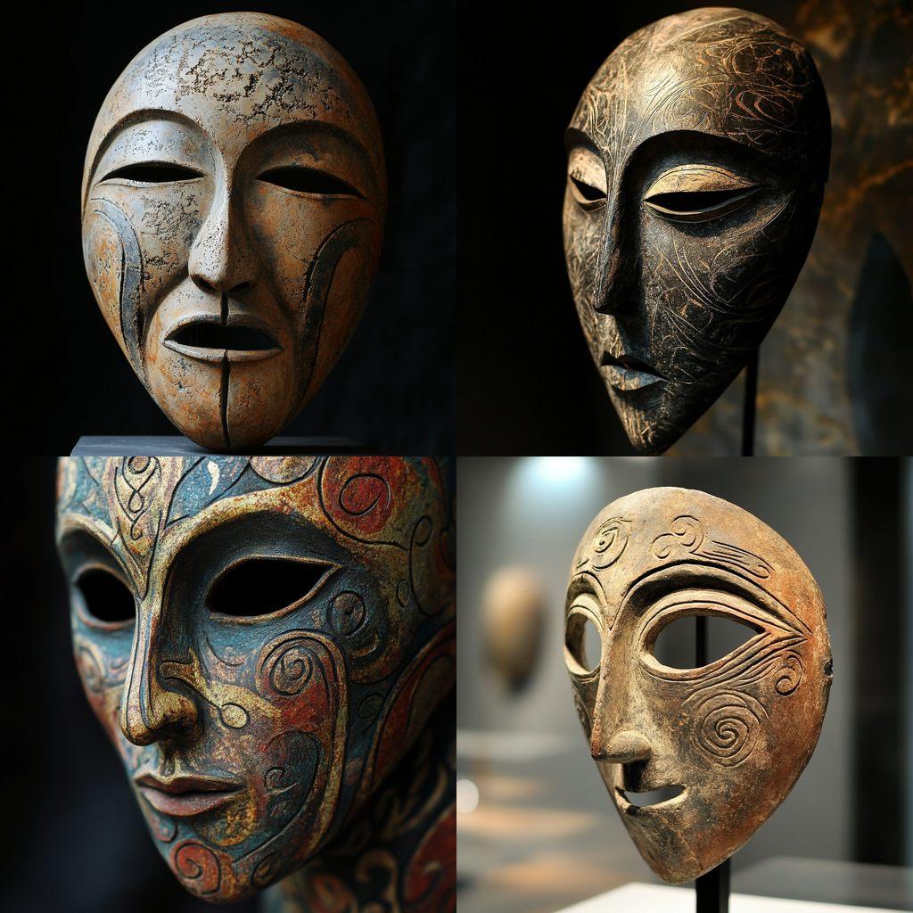 Nuragic mask style, Midjourney V6.1, render 1 of 4