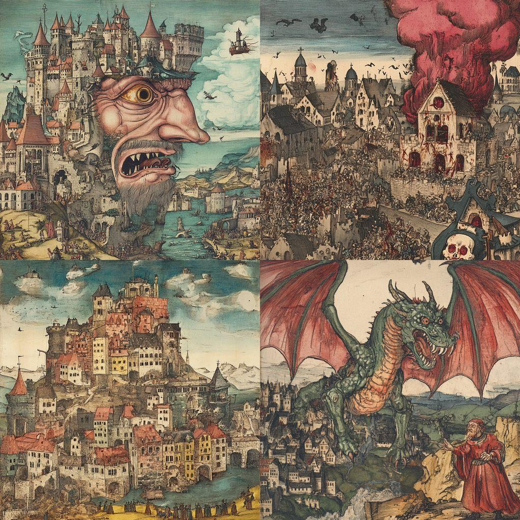 Nuremberg Chronicle style, Midjourney V6.1, render 1 of 4