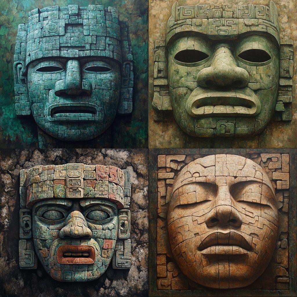 Olmec art style, Midjourney V6.1, render 1 of 4