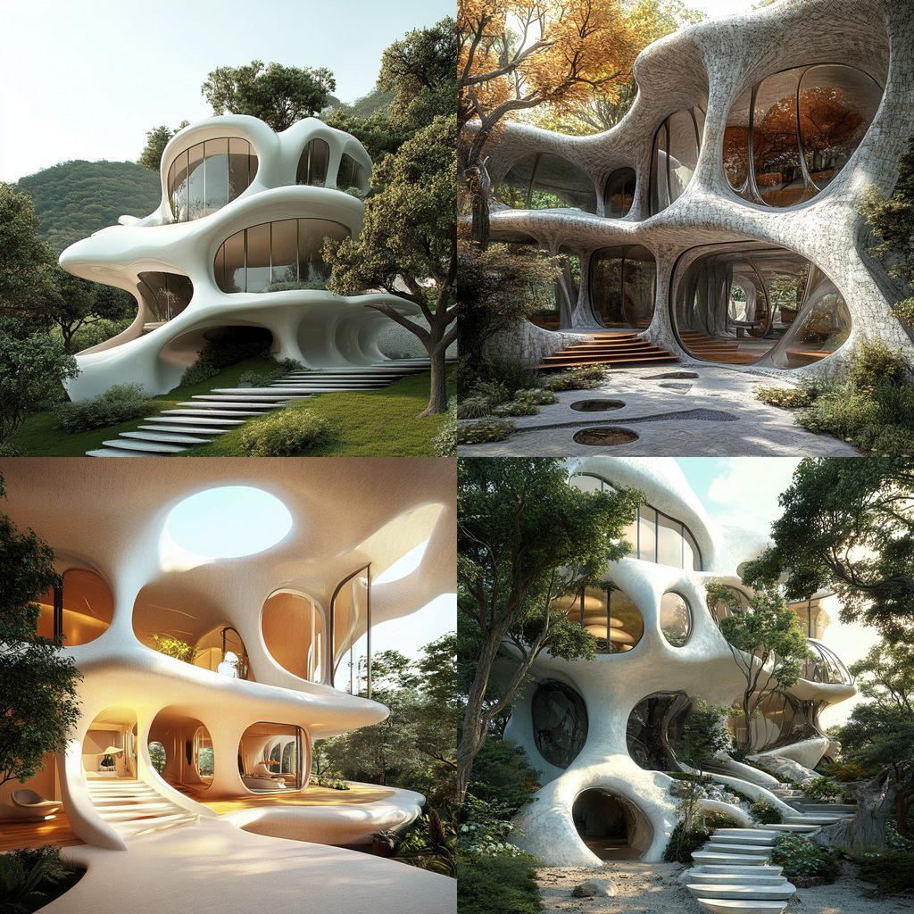 Organic architecture style, Midjourney V6.1, render 1 of 4
