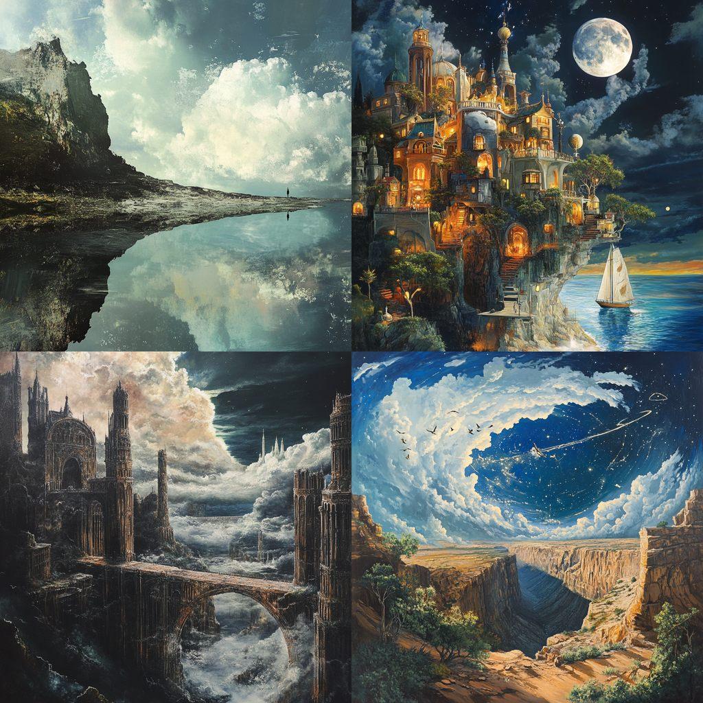Panoramic composition style, Midjourney V6.1, render 1 of 4