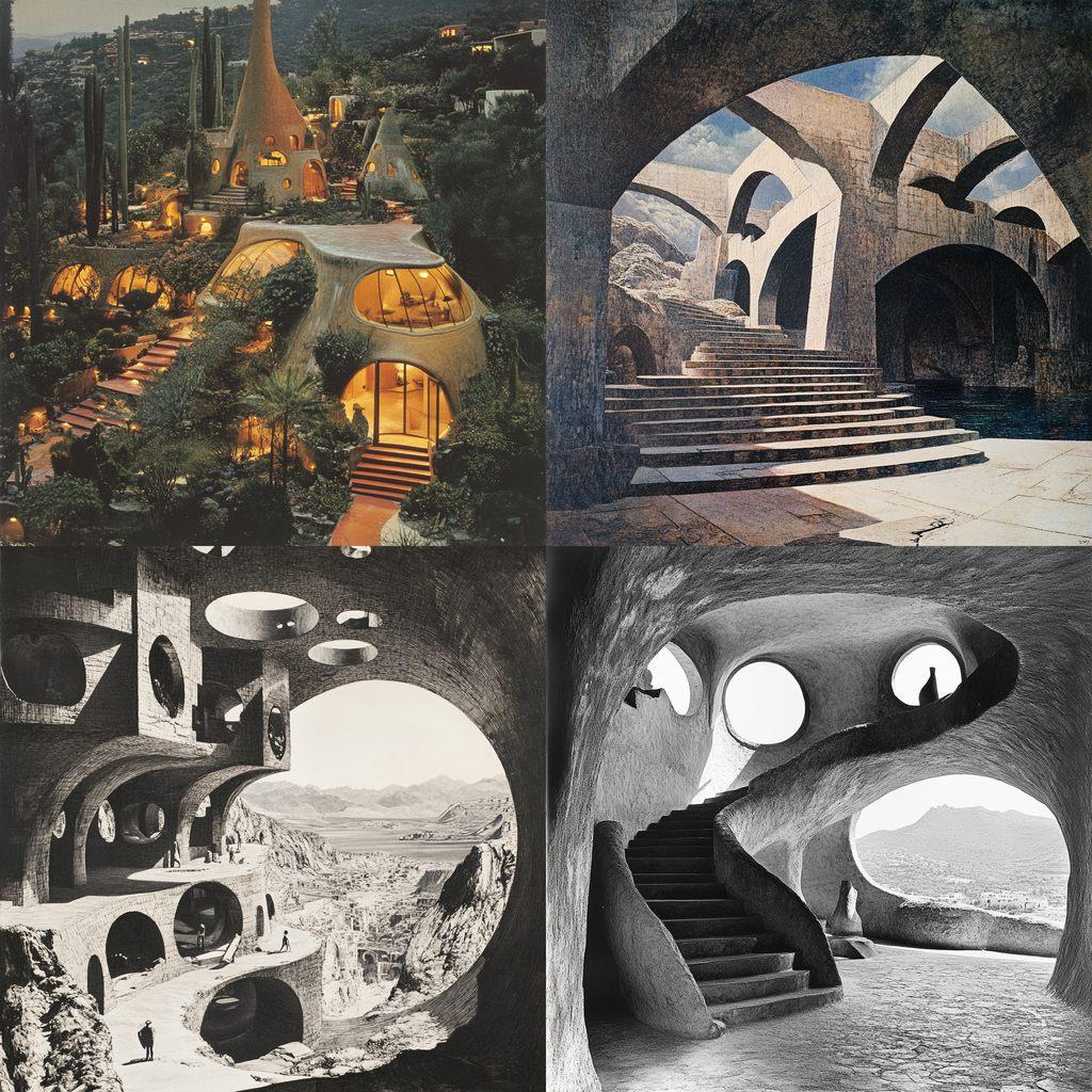 Paolo Soleri style, Midjourney V6.1, render 1 of 4
