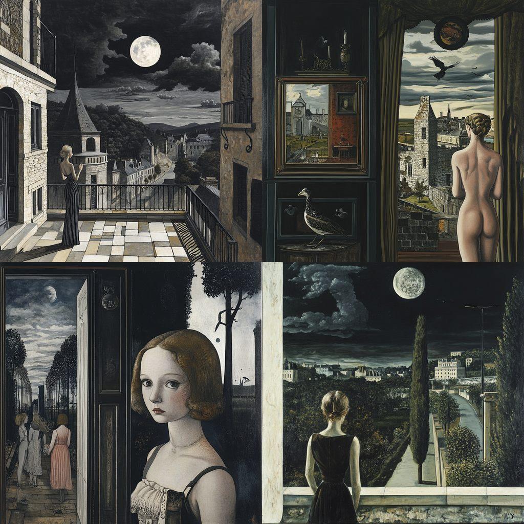 Paul Delvaux style, Midjourney V6.1, render 1 of 4