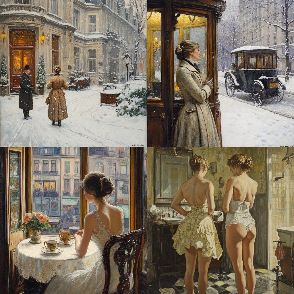 Paul Gustav Fischer style, Midjourney V6.1, render 1 of 4