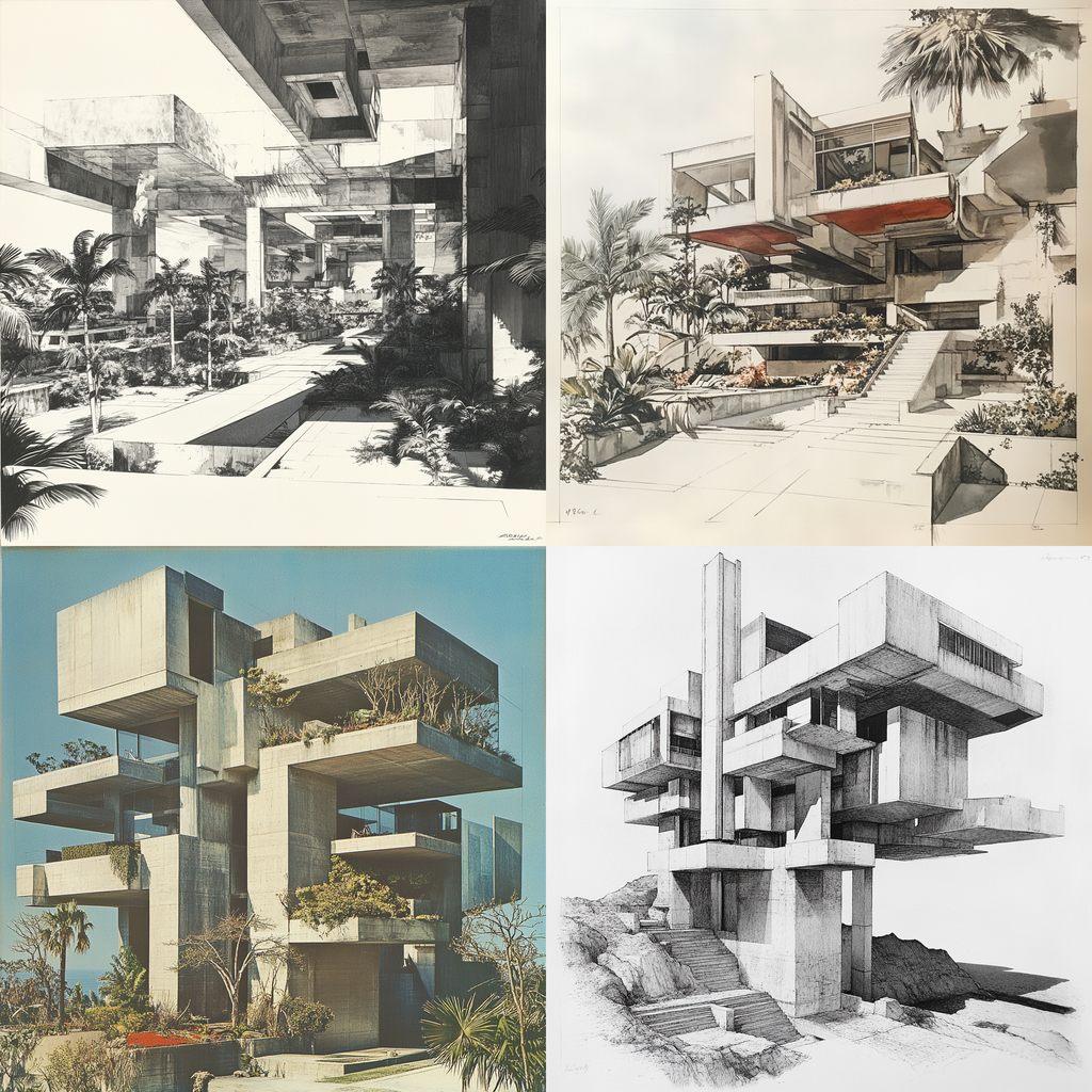 Paul Rudolph style, Midjourney V6.1, render 1 of 4