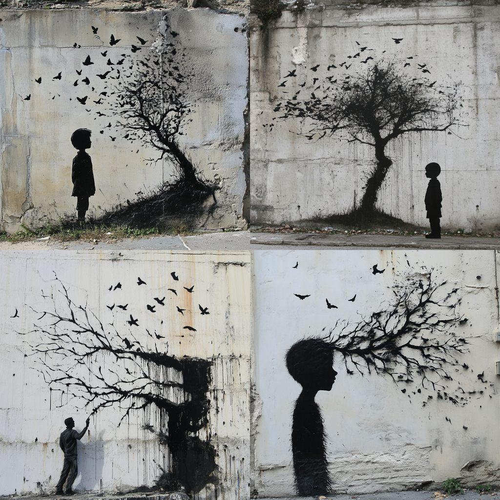 Pejac style, Midjourney V6.1, render 1 of 4